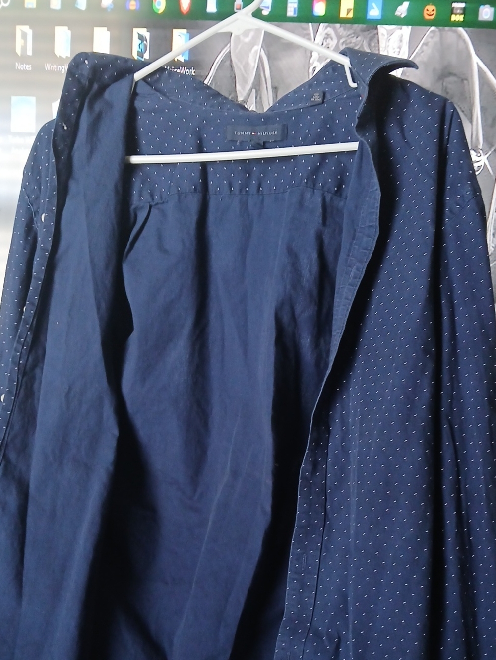 Tommy Hilfiger Navy Dot Men's Button-Up with Subtle White Dots